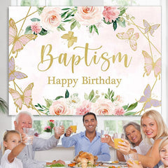 Lofaris Pink Rose Butterfly Birthday Photo Backdrop for Girl