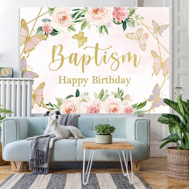 Lofaris Pink Rose Butterfly Birthday Photo Backdrop for Girl