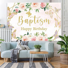 Lofaris Pink Rose Butterfly Birthday Photo Backdrop for Girl