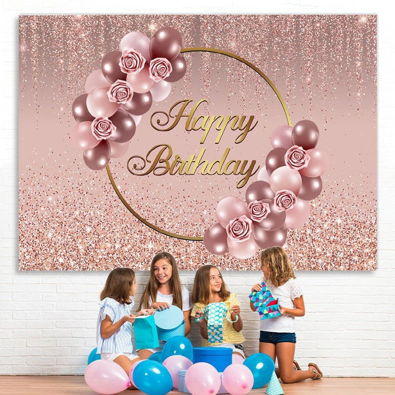 Lofaris Pink Rose Glitter Floral Balloon Backdrop for Girls