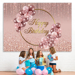 Lofaris Pink Rose Glitter Floral Balloon Backdrop for Girls