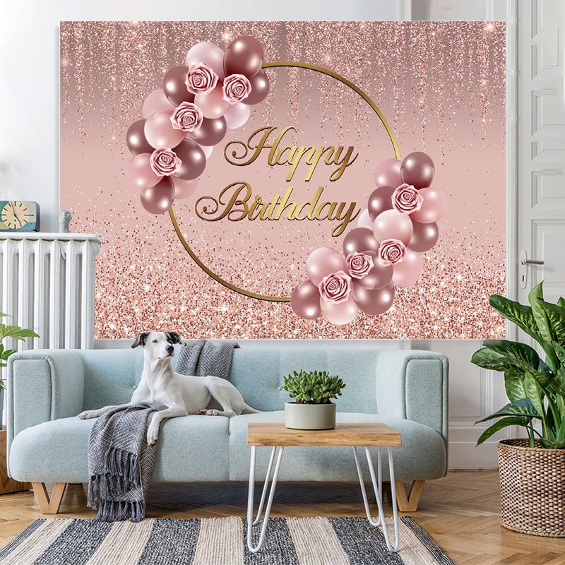 Lofaris Pink Rose Glitter Floral Balloon Backdrop for Girls