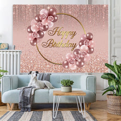 Lofaris Pink Rose Glitter Floral Balloon Backdrop for Girls