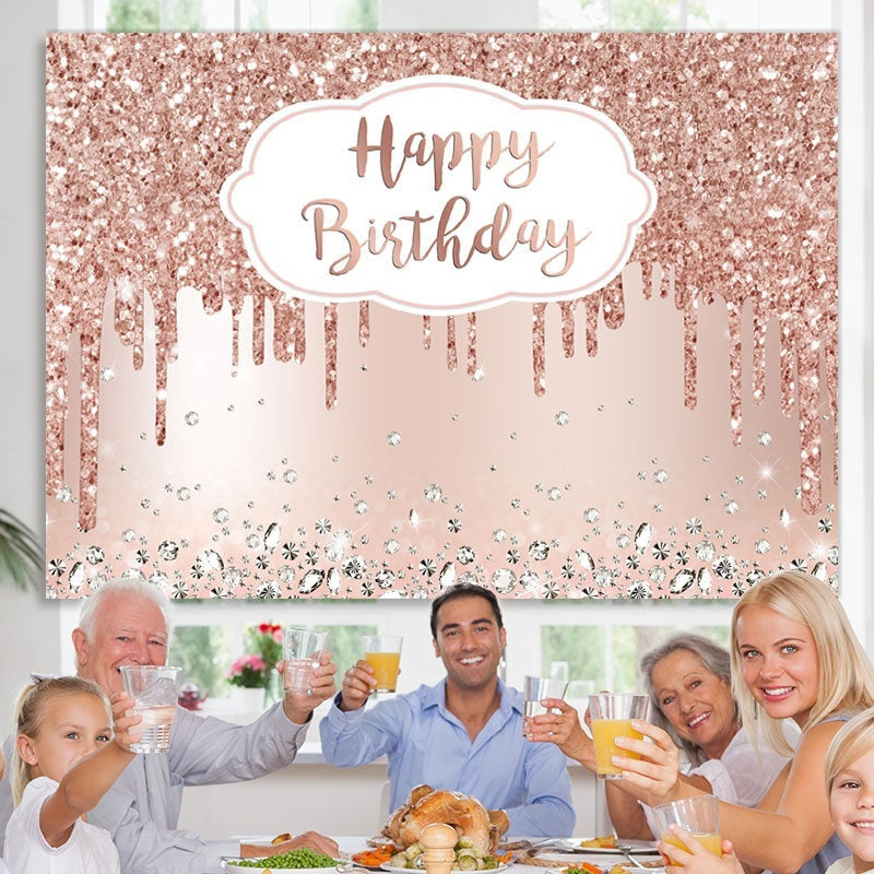 Lofaris Pink Rose Golden Birthday Party Backdrop with Diamonds