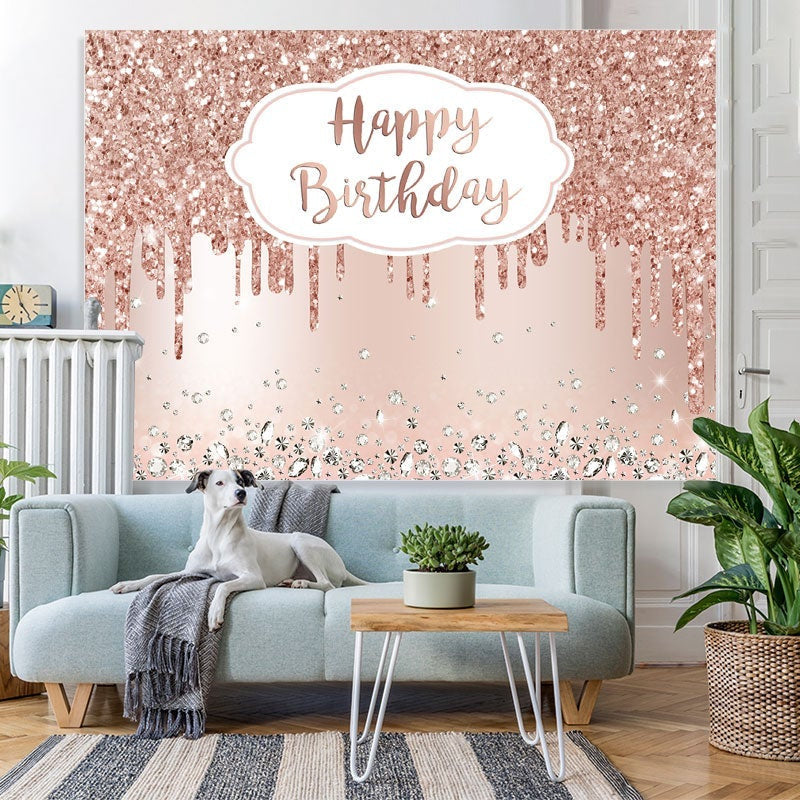 Lofaris Pink Rose Golden Birthday Party Backdrop with Diamonds