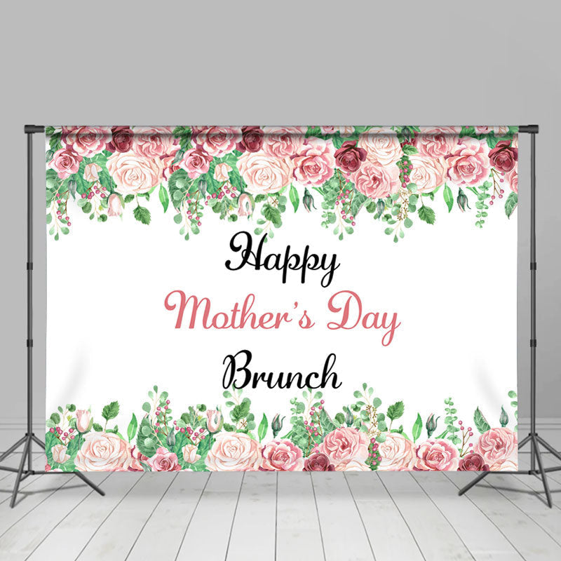 Lofaris Pink Rose Green Leaves Happy Mothers Day Brunch Backdrop