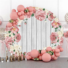 Lofaris Pink Roses Custom Round Wood Backdrop For Decoration