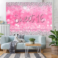 Lofaris Pink Silver Diamond Glitter Sweet 16 Birthday Backdrop