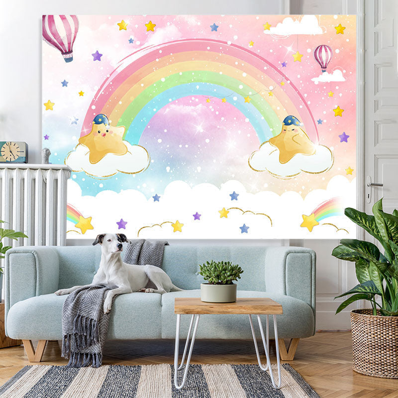 Lofaris Pink Sky With Rainbow And Clouds Birthday Backdrop