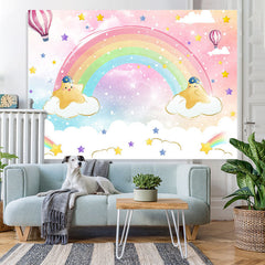 Lofaris Pink Sky With Rainbow And Clouds Birthday Backdrop