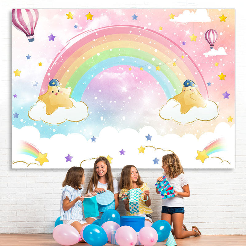 Lofaris Pink Sky With Rainbow And Clouds Birthday Backdrop