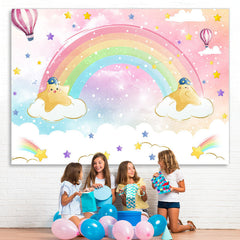 Lofaris Pink Sky With Rainbow And Clouds Birthday Backdrop