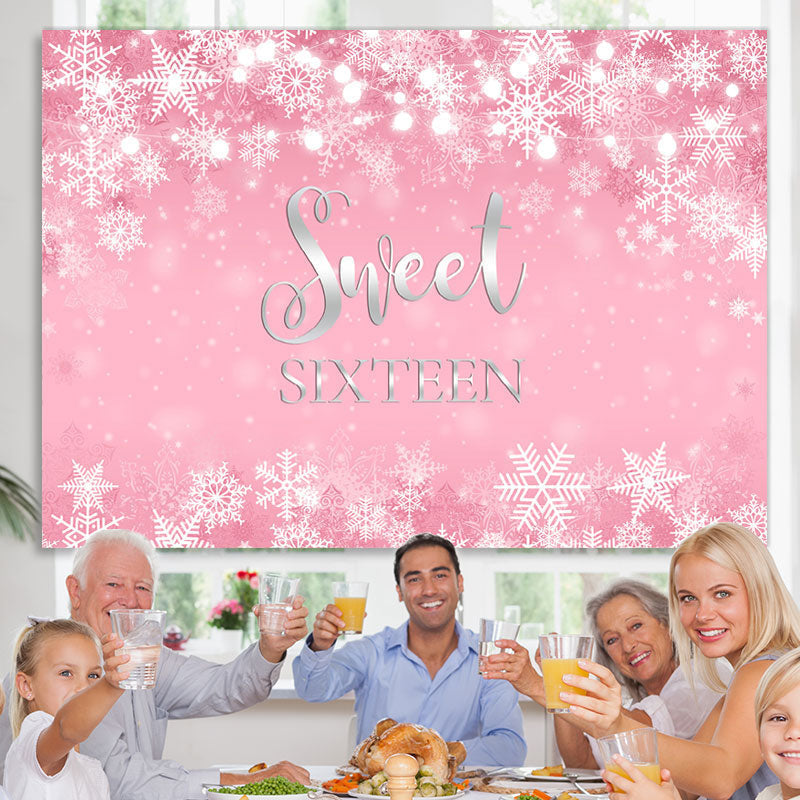 Lofaris Pink Snowflake Winter Girl Sweet Sixteen Birthday Backdrop