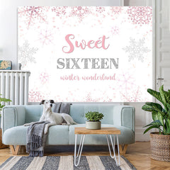 Lofaris Pink Snowflakes Sweet Sixteen Happy Birthday Backdrop