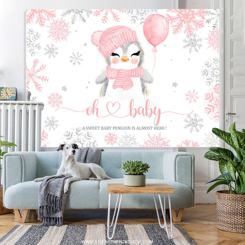 Lofaris Pink Snowy Winter With Pigeon Baby Shower Backdrop