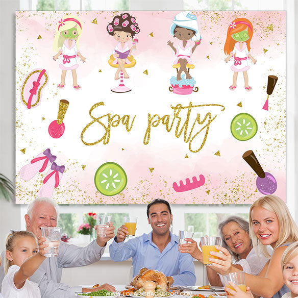 Lofaris Pink Spa Party Happy Birthday Backdrop For Girls