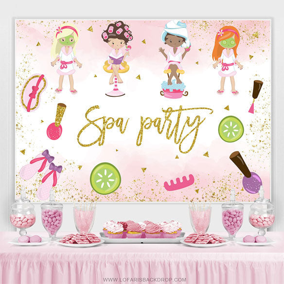 Lofaris Pink Spa Party Happy Birthday Backdrop For Girls