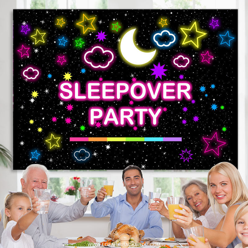 Lofaris Pink Starry Moonnight Sleepover Party Birthday Backdrop