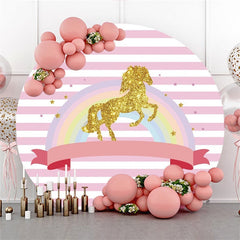 Lofaris Pink Stripe Rainbow Gold Glitter Round Backdrops for Girl