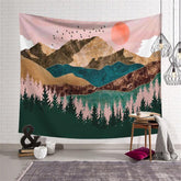 Lofaris Pink Sun Forest Mountain Abstract Landscape Wall Tapestry