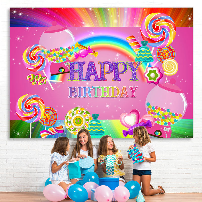 Lofaris Pink Sweet Candy Girls Happy Birthday Party Backdrop