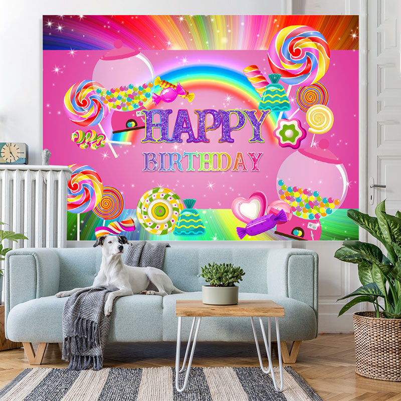 Lofaris Pink Sweet Candy Girls Happy Birthday Party Backdrop