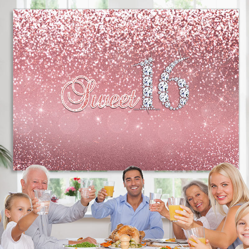 Lofaris Pink Sweet Diamond 16 Happy Birthday Backdrop Girls