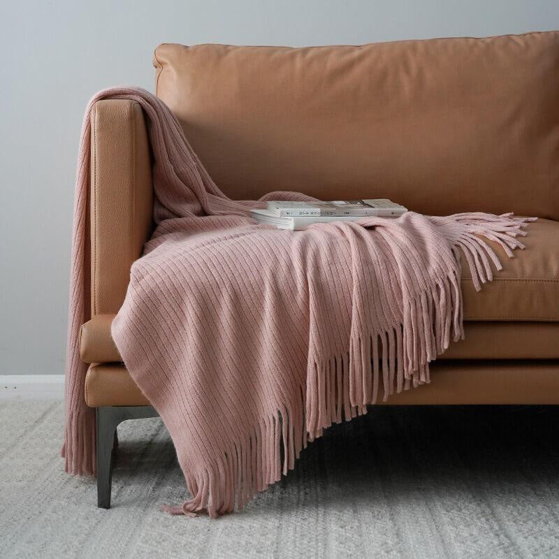 Lofaris Pink Throw Blanket Soft Knit with Tassels for Bed