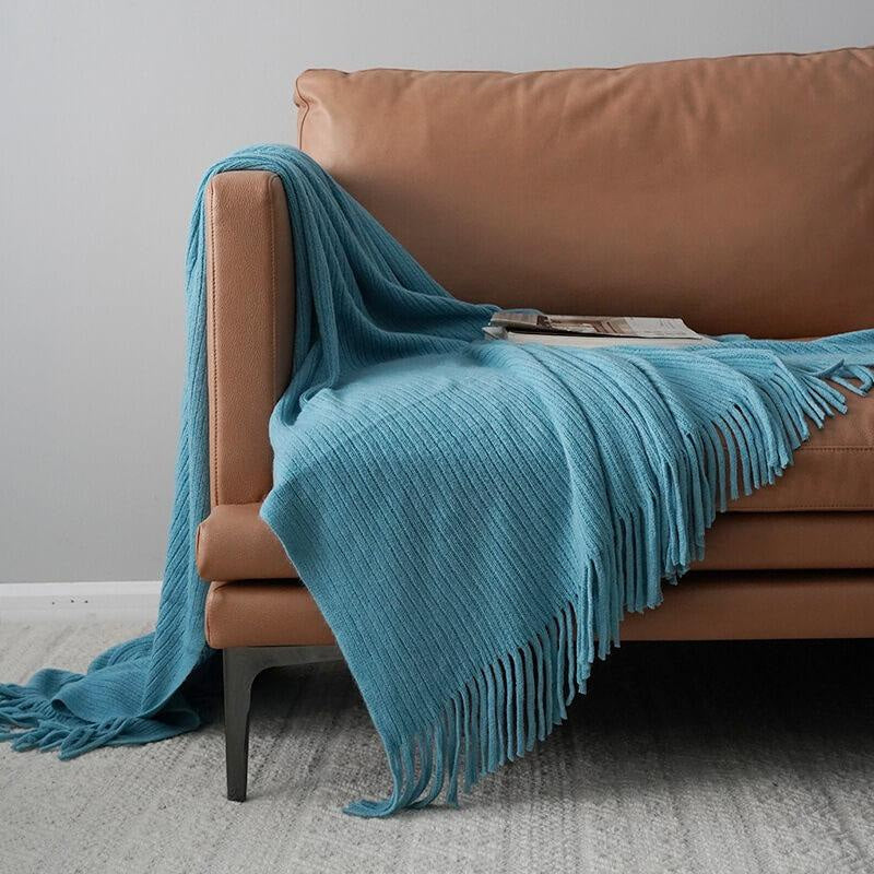 Lofaris Pink Throw Blanket Soft Knit with Tassels for Bed