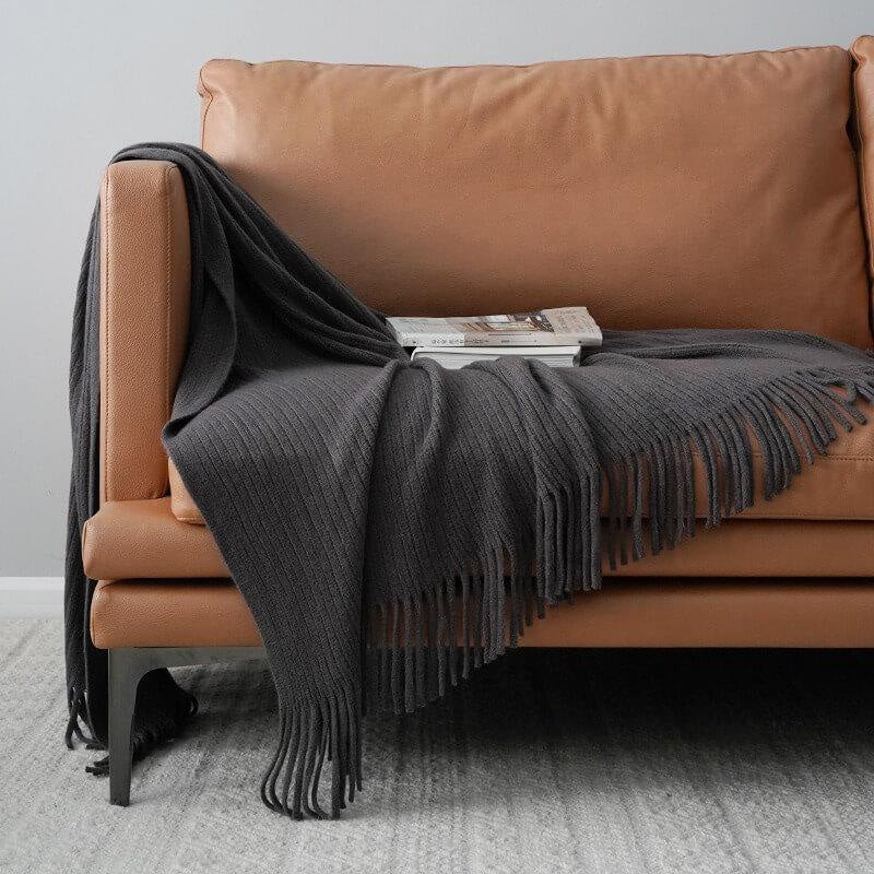 Lofaris Pink Throw Blanket Soft Knit with Tassels for Bed