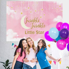 Lofaris Pink Twinkle Little Star Baby Shower Backdrop
