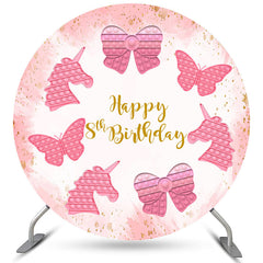 Lofaris Pink Unicorn Butterfly Happy Birthday Pop It Round Backdrops