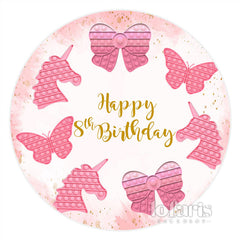 Lofaris Pink Unicorn Butterfly Happy Birthday Pop It Round Backdrops