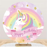 Lofaris Cute Pink Unicorn Circle Happy Birthday Backdrop For Party