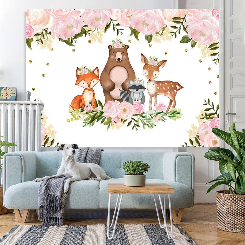 Lofaris Pink Watercolor Floral Woodland Photoshoot Backdrop