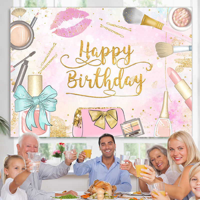 Lofaris Pink Watercolor Happy Birthday Party Backdrop for Girl