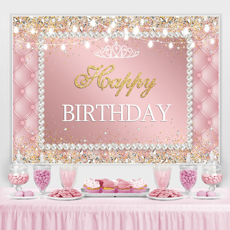 Lofaris Pink white pearls shiny diamond happy birthday backdrop