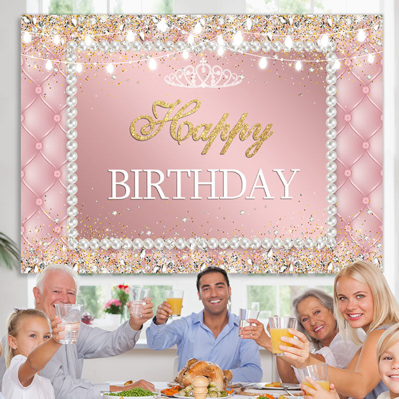 Lofaris Pink white pearls shiny diamond happy birthday backdrop