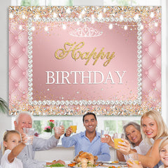 Lofaris Pink white pearls shiny diamond happy birthday backdrop