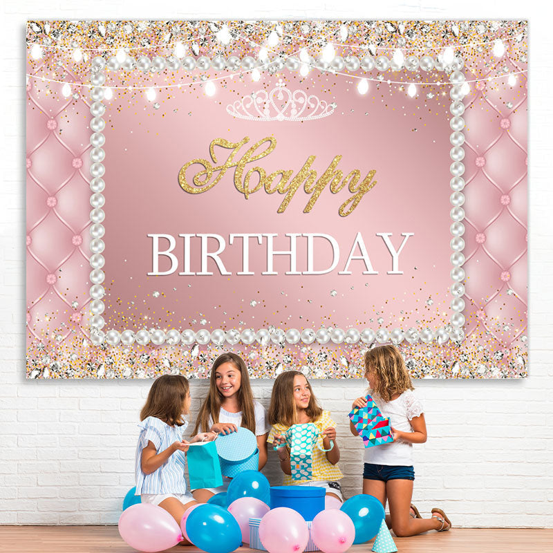 Lofaris Pink white pearls shiny diamond happy birthday backdrop