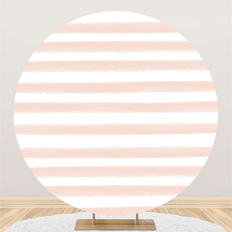 Lofaris Pink White Stripe Round Birthday Backdrop For Party