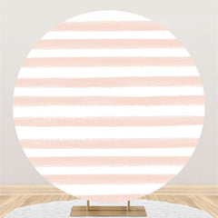 Lofaris Pink White Stripe Round Birthday Backdrop For Party