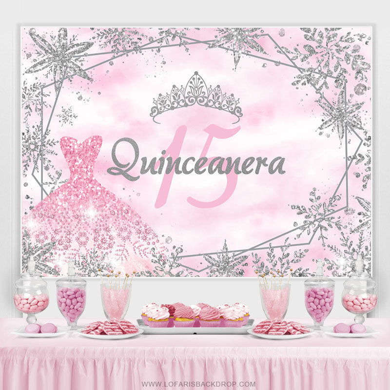 Lofaris Pink Winter Snowflake Happy 15Th Birthday Backdrop