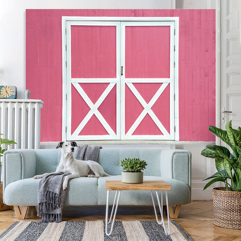 Lofaris Pink Wooden wall White Door Happy Birthday Backdrop