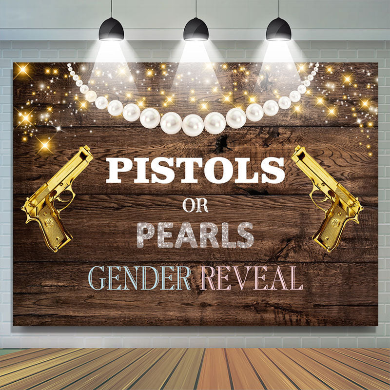 Lofaris Pistols Or Pearls Shiny Wooden Gender Reveal Backdrop