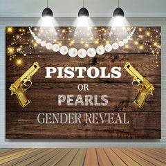 Lofaris Pistols Or Pearls Shiny Wooden Gender Reveal Backdrop
