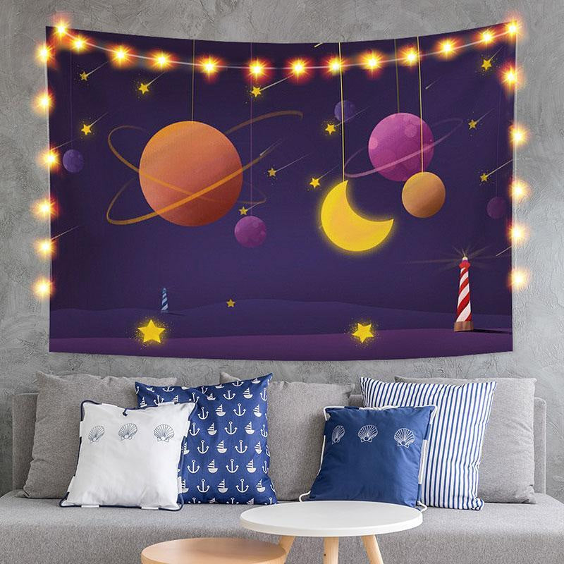 Lofaris Planet And Star Galaxy Cartoon Moon Custom Tapestry