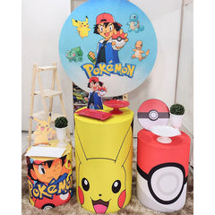 Lofaris Pokemon Theme Cartoon Birthday Circle Party Backdrop Kit