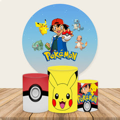 Lofaris Pokemon Theme Cartoon Birthday Circle Party Backdrop Kit