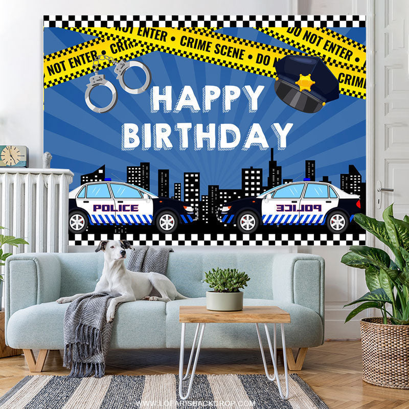 Lofaris Police Car And High Builddings Boys Birthday Backdrop